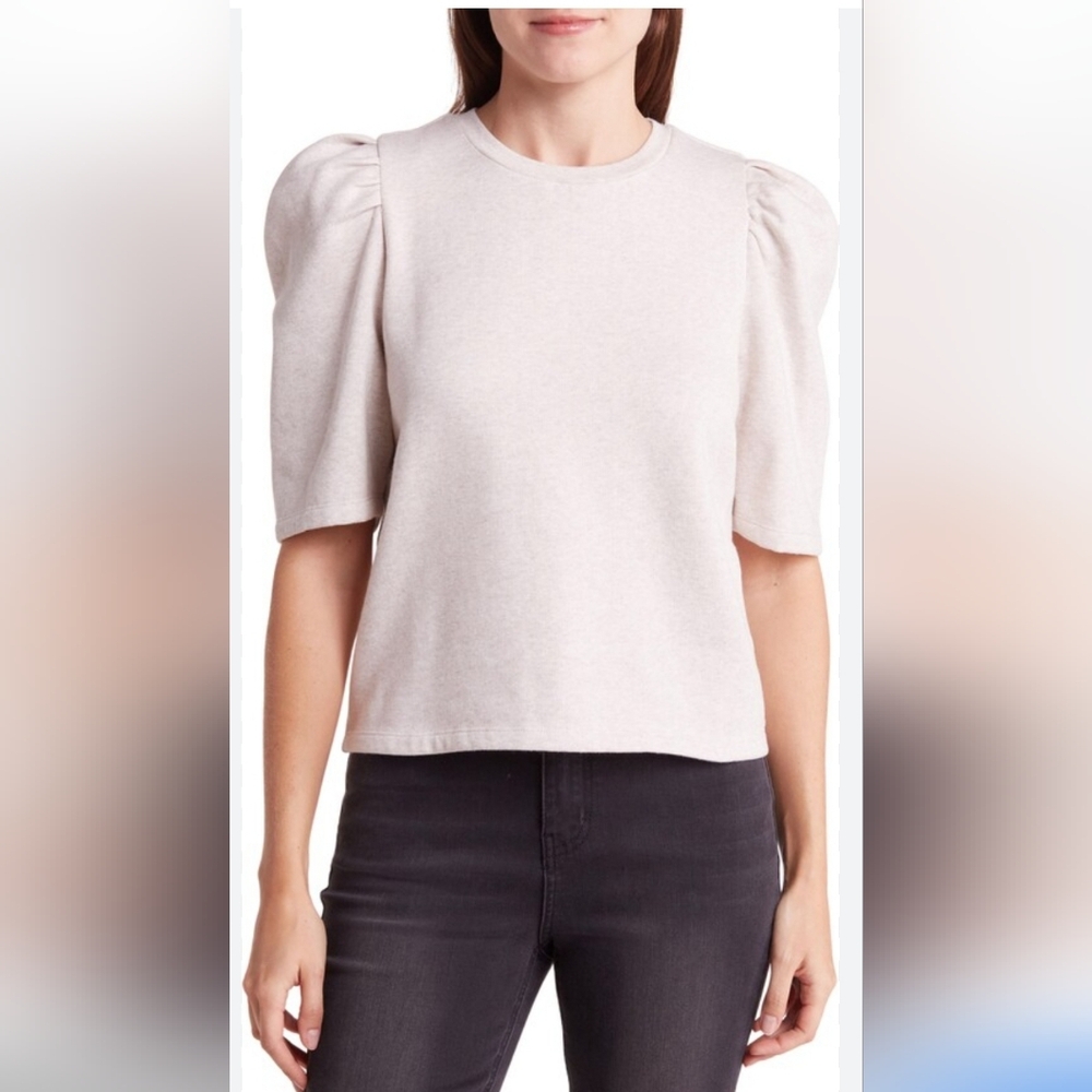 Nordstrom Melrose and Market Puff sleeve fleece cropped blouse - Picture 1 of 6
